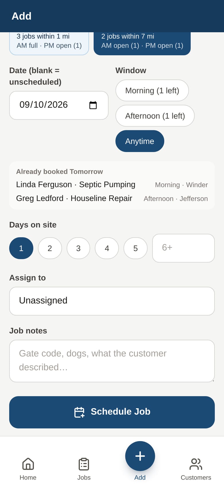 Booking a job on the day a truck is already nearby.